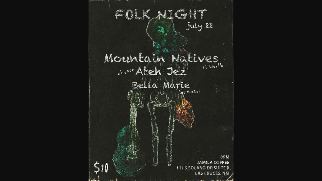 Folk Night flyer for July 22 at Jamila Coffee